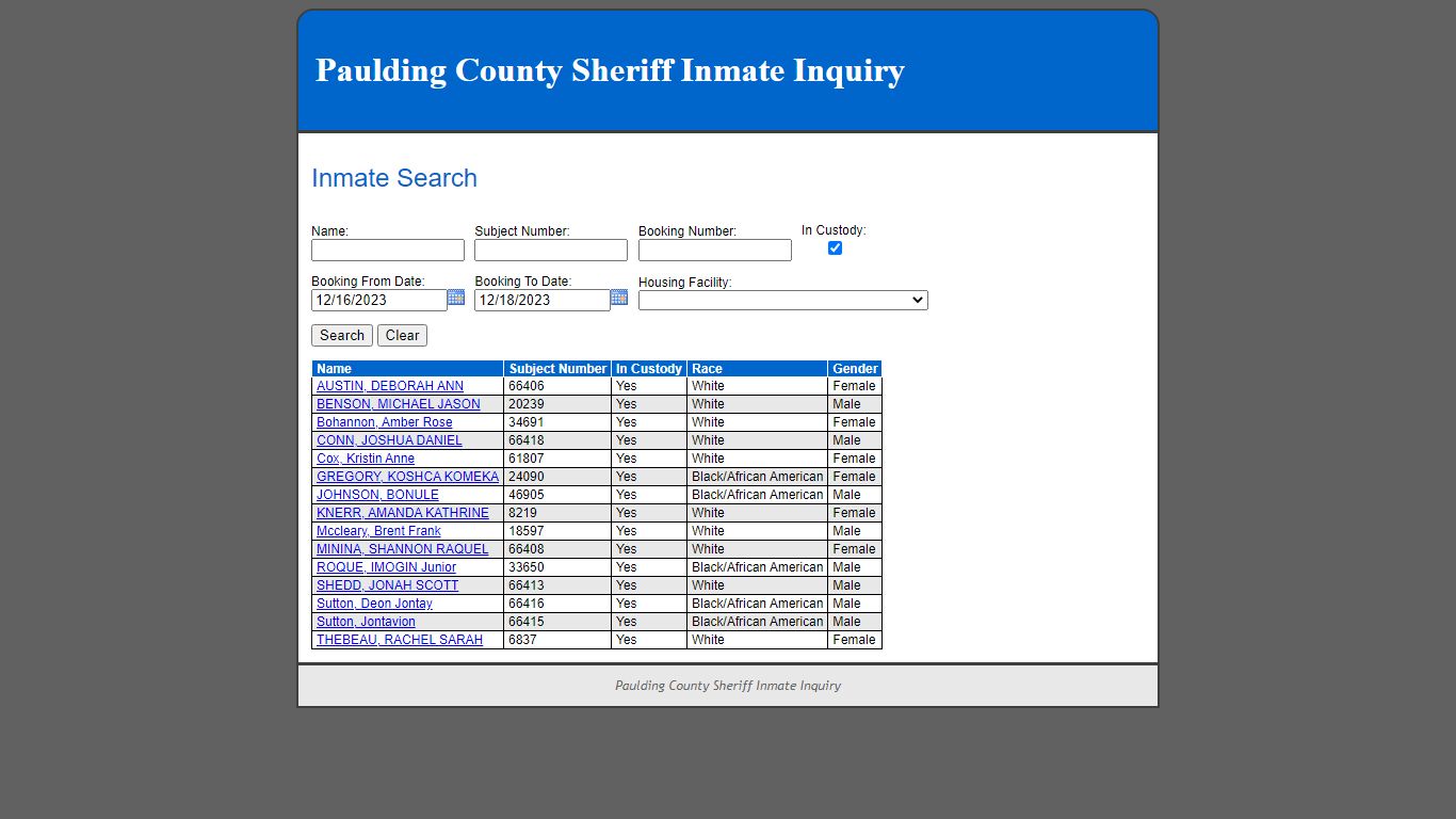 Inmate Search - Paulding County, Georgia