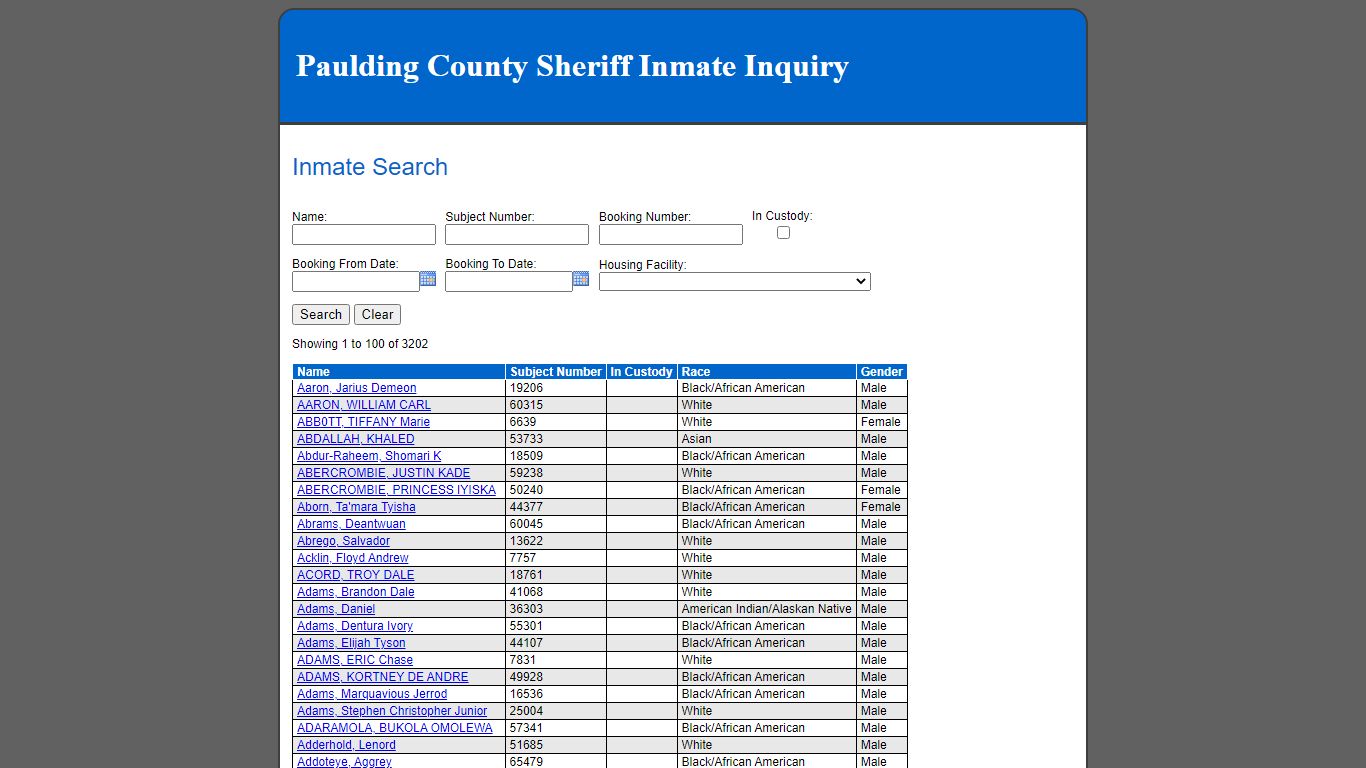 Inmate Search - Paulding County, Georgia